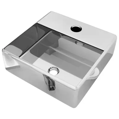 vidaXL Umivalnik z odprtino za pipo 38x30x11,5 cm keramičen srebrn