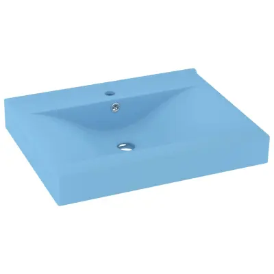 vidaXL Razkošen umivalnik z luknjo mat svetlo moder 60x46 cm keramičen