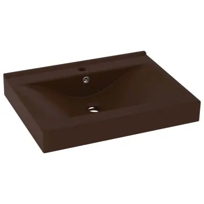 vidaXL Razkošen umivalnik z luknjo mat temno rjav 60x46 cm keramičen