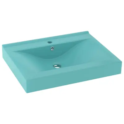 vidaXL Razkošen umivalnik z luknjo mat svetlo zelen 60x46 cm keramičen
