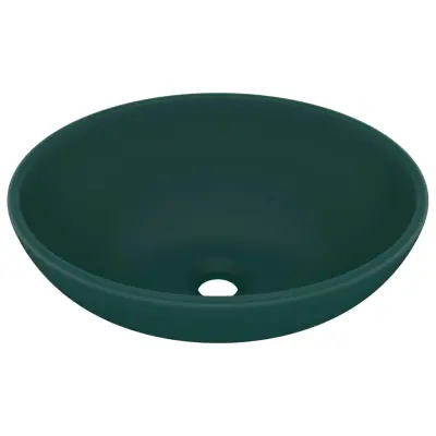 vidaXL Razkošen umivalnik ovalen mat temno zelen 40x33 cm keramičen