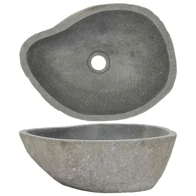 vidaXL Umivalnik iz rečnega kamna ovalen (37-46)x(29-36) cm
