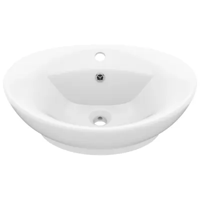 vidaXL Razkošen umivalnik ovalen mat bel 58,5x39 cm keramika