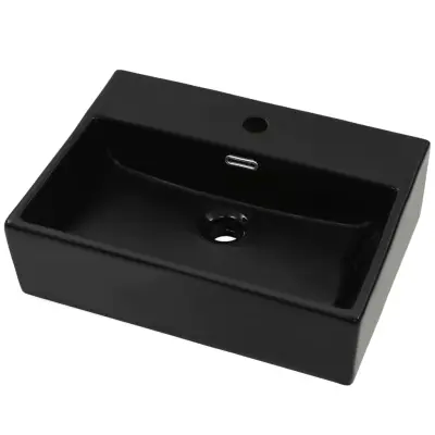 vidaXL Umivalnik z odprtino za pipo črna keramika 51,5x38,5x15 cm