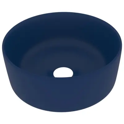 vidaXL Razkošen umivalnik okrogel mat temno moder 40x15 cm keramičen