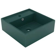 vidaXL Razkošen umivalnik kvadraten mat temno zelen 41x41 cm keramika