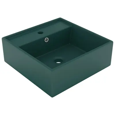 vidaXL Razkošen umivalnik kvadraten mat temno zelen 41x41 cm keramika