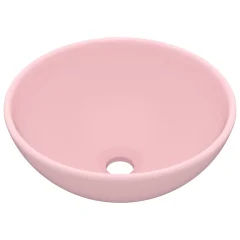 vidaXL Razkošen umivalnik okrogel mat roza 32,5x14 cm keramičen