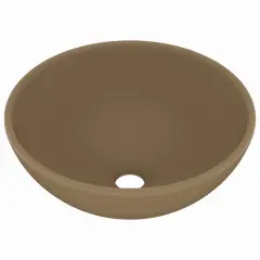 vidaXL Razkošen umivalnik okrogel mat krem 32,5x14 cm keramičen