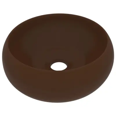 vidaXL Razkošen umivalnik okrogel mat temno rjav 40x15 cm keramičen