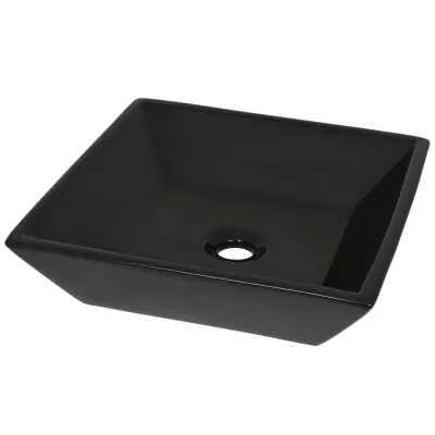 vidaXL Keramični umivalnik kvadratne oblike črne barve 41,5x41,5x12 cm