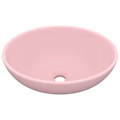 vidaXL Razkošen umivalnik ovalen mat roza 40x33 cm keramičen