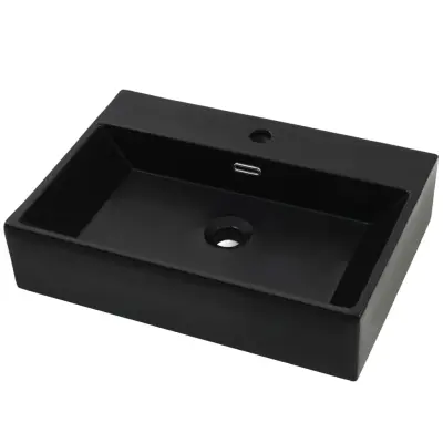 vidaXL Umivalnik z odprtino za pipo črna keramika 60,5x42,5x14,5 cm
