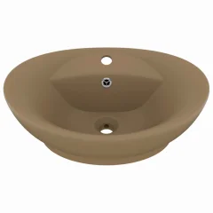 vidaXL Razkošen umivalnik ovalen mat krem 58,5x39 cm keramika