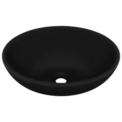 vidaXL Razkošen umivalnik ovalen mat črn 40x33 cm keramičen