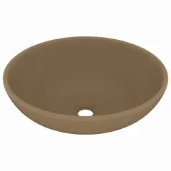 vidaXL Razkošen umivalnik ovalen mat krem 40x33 cm keramičen