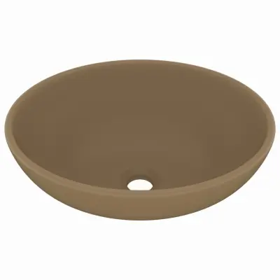 vidaXL Razkošen umivalnik ovalen mat krem 40x33 cm keramičen