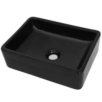 vidaXL Keramični umivalnik pravokotne oblike črne barve 41x30x12 cm