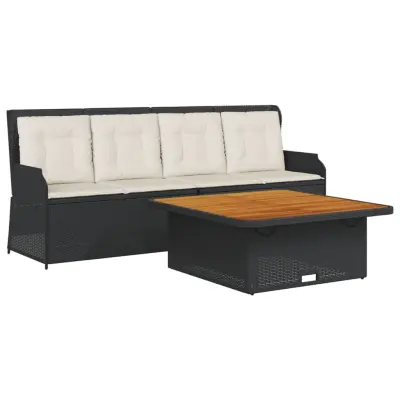 vidaXL Vrtna sedežna garnitura 3-delna z blazinami črn poli ratan