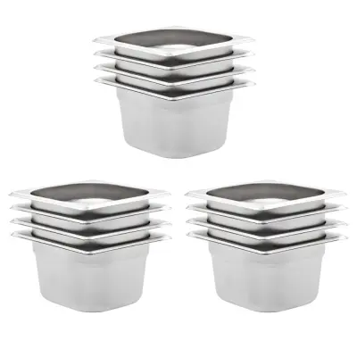 vidaXL Gastronomske posode 12 kosov GN 1/6 100 mm nerjaveče jeklo