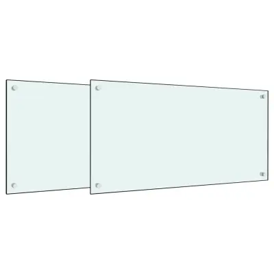 vidaXL Kuhinjska zaščitna obloga 2 kosa bela 80x60 cm kaljeno steklo