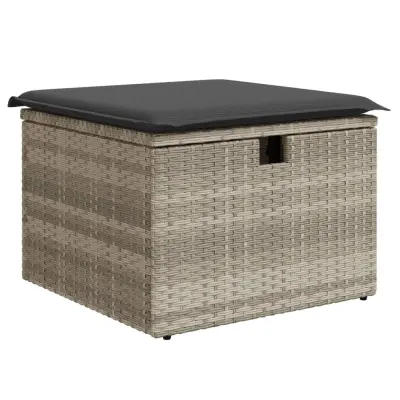 vidaXL Vrtni stolček z blazino svetlo siv 55x55x37 cm poli ratan