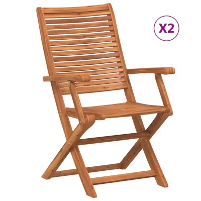 vidaXL Zložljivi vrtni stoli z naslonom za roke 2 kosa trdna akacija