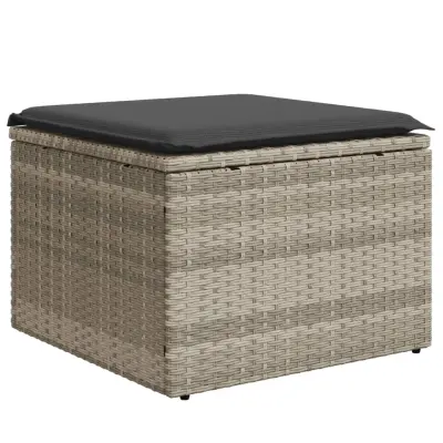 vidaXL Vrtni stolček z blazino svetlo siv 55x55x37 cm poli ratan