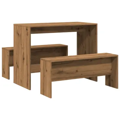 vidaXL Komplet jedilne mize in klopi 3-delni artisan hrast inž. les
