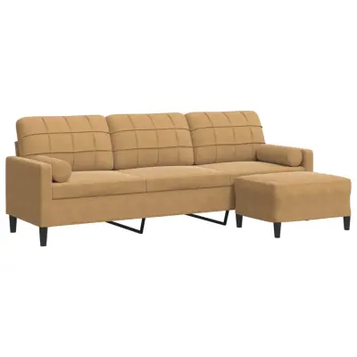 vidaXL Kavč trosed s stolčkom za noge rjav 210 cm žamet