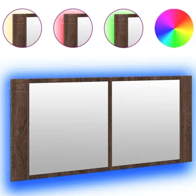 vidaXL LED kopalniška omarica z ogledalom rjavi hrast 100x12x45 cm