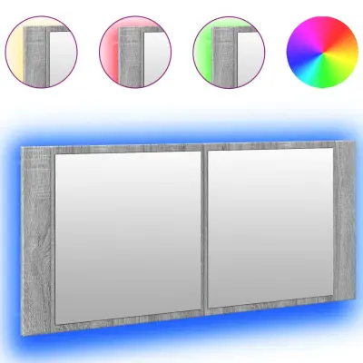 vidaXL LED kopalniška omarica z ogledalom siva sonoma 100x12x45 cm