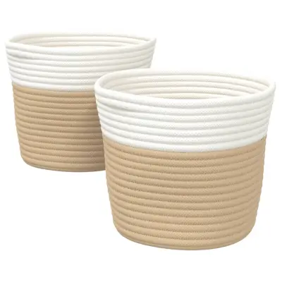 vidaXL Košara za shranjevanje 2 kosa bež in bela Ø24x18 cm bombaž