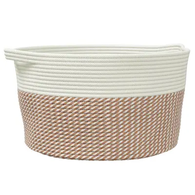 vidaXL Košara za shranjevanje rjava in bela Ø40x25 cm bombaž
