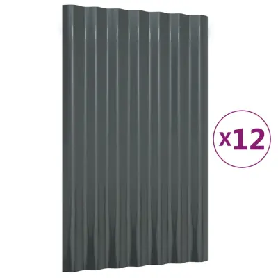 vidaXL Strešne plošče 12 kos. prašno premazano jeklo antracit 60x36 cm