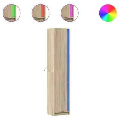 vidaXL Visoka omara z LED sonoma hrast 41,5x32,5x200 cm inženirski les