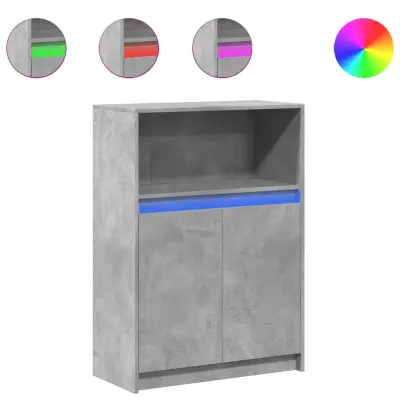 vidaXL Komoda z LED betonsko siva 72x34x100 cm inženirski les