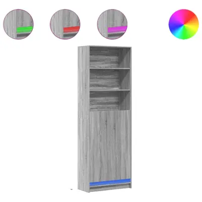 vidaXL Visoka omara LED siva sonoma 69x32,5x200 cm inženirski les