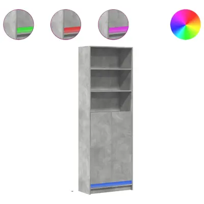 vidaXL Visoka omara LED betonsko siva 69x32,5x200 cm inženirski les