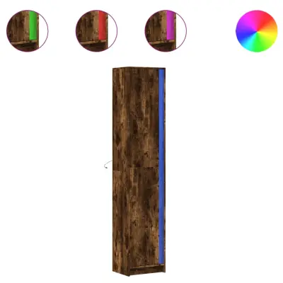 vidaXL Visoka omara LED dimljeni hrast 41,5x32,5x200 cm inženirski les