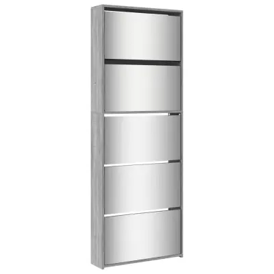vidaXL Omarica za čevlje z ogledalom 5-nadstropna siva 63x17x169,5 cm
