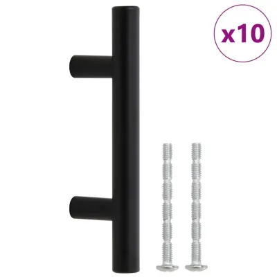 vidaXL Ročaji za omarico 10 kosov črni 64 mm nerjaveče jeklo
