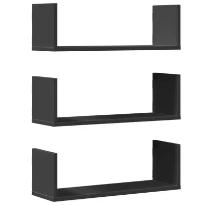 vidaXL Stenska polica 3 kosi črna 58x18x18 cm iverna plošča