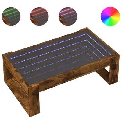 vidaXL Klubska mizica z neskončnimi LED dimljen hrast 90x53x30 cm