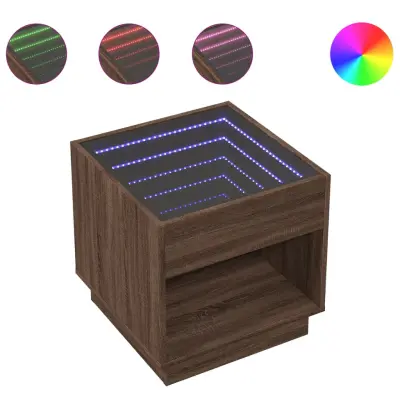 vidaXL Klubska mizica z neskončnimi LED rjavi hrast 50x50x50 cm