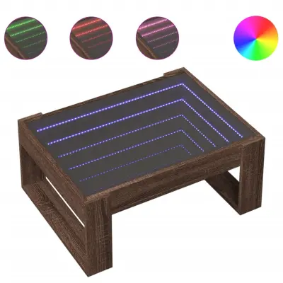 vidaXL Klubska mizica z neskončnimi LED rjavi hrast 70x53x30 cm