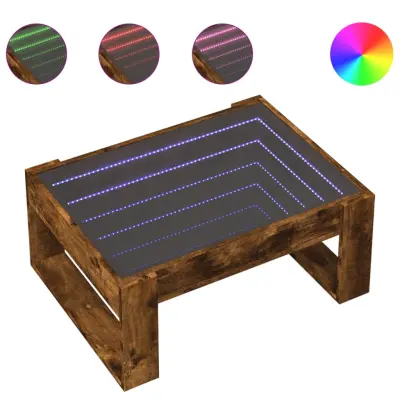 vidaXL Klubska mizica z neskončnimi LED dimljen hrast 70x53x30 cm