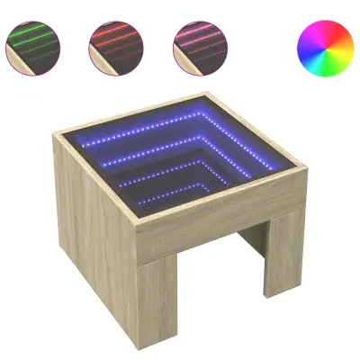 vidaXL Klubska mizica z neskončnimi LED sonoma hrast 40x40x30 cm