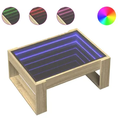 vidaXL Klubska mizica z neskončnimi LED sonoma hrast 70x53x30 cm