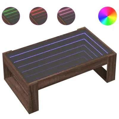vidaXL Klubska mizica z neskončnimi LED rjavi hrast 90x53x30 cm
